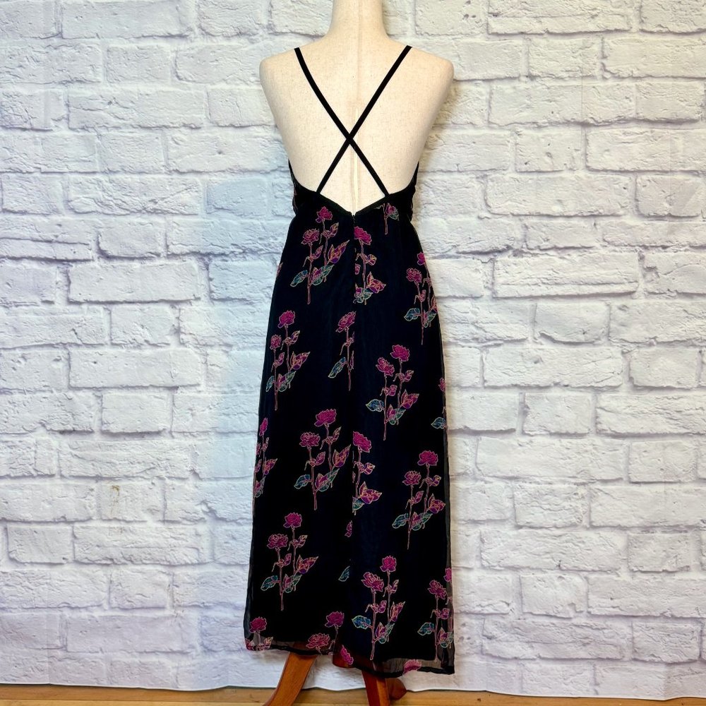 Tocca Black Silk Floral Midi Dress - Picture 2 of 5